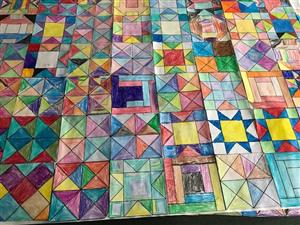 Photo shows the finished Freedom Quilt created by Lincoln students